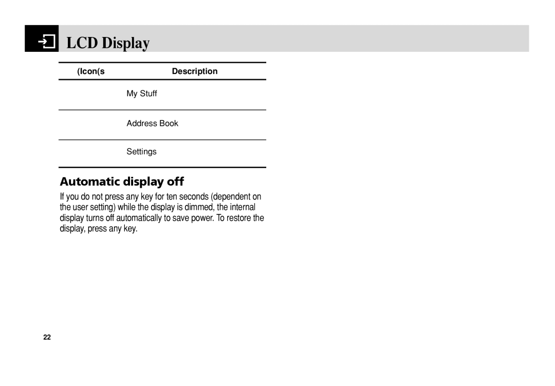 Pantech C150 manual Automatic display off 