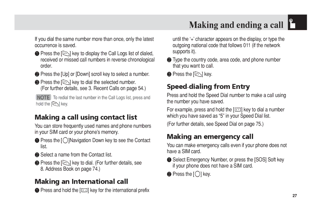 Pantech C150 manual Making and ending a call, Making a call using contact list, Making an International call 