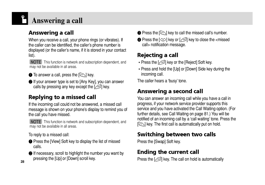 Pantech C150 manual Answering a call 