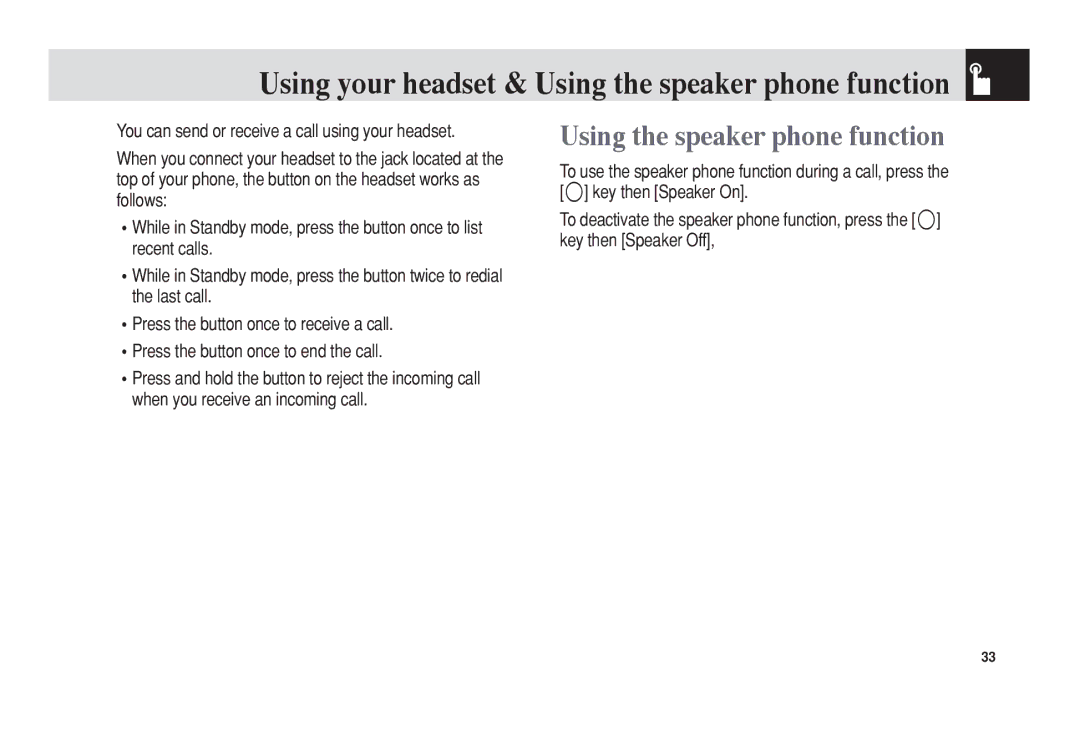 Pantech C150 manual Using your headset & Using the speaker phone function 