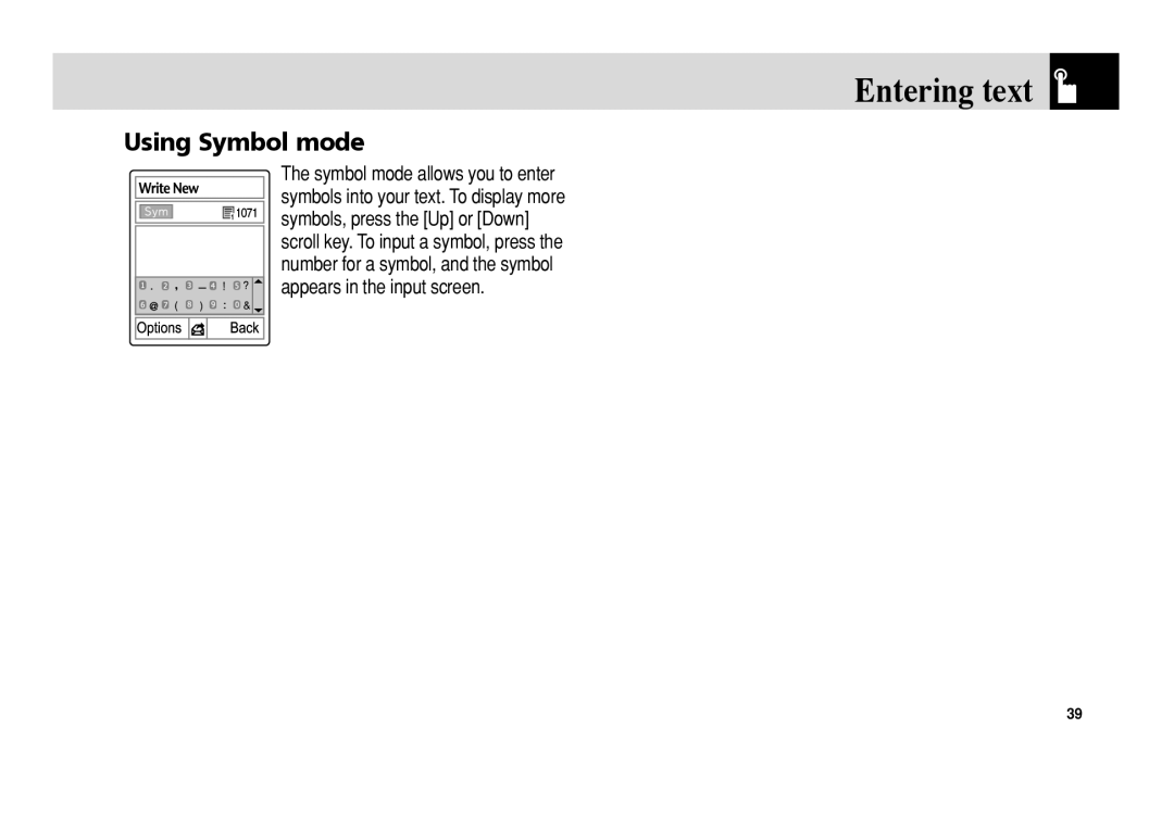 Pantech C150 manual Using Symbol mode 