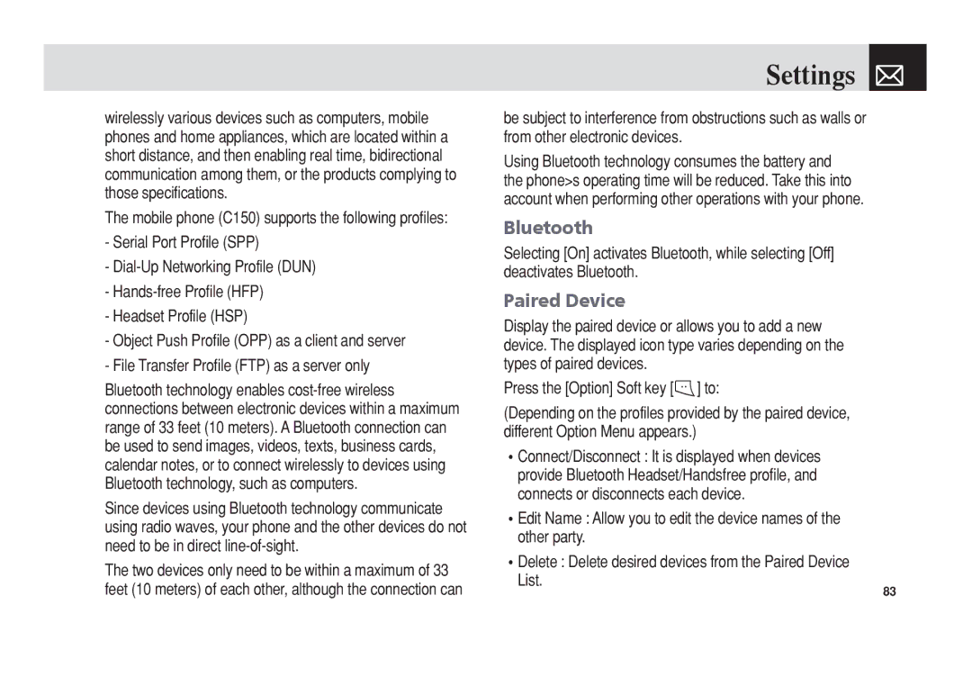 Pantech C150 manual Paired Device 