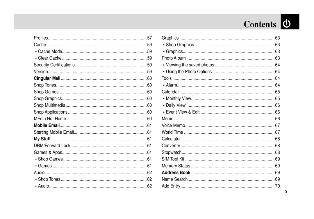 Pantech C3 manual Contents 