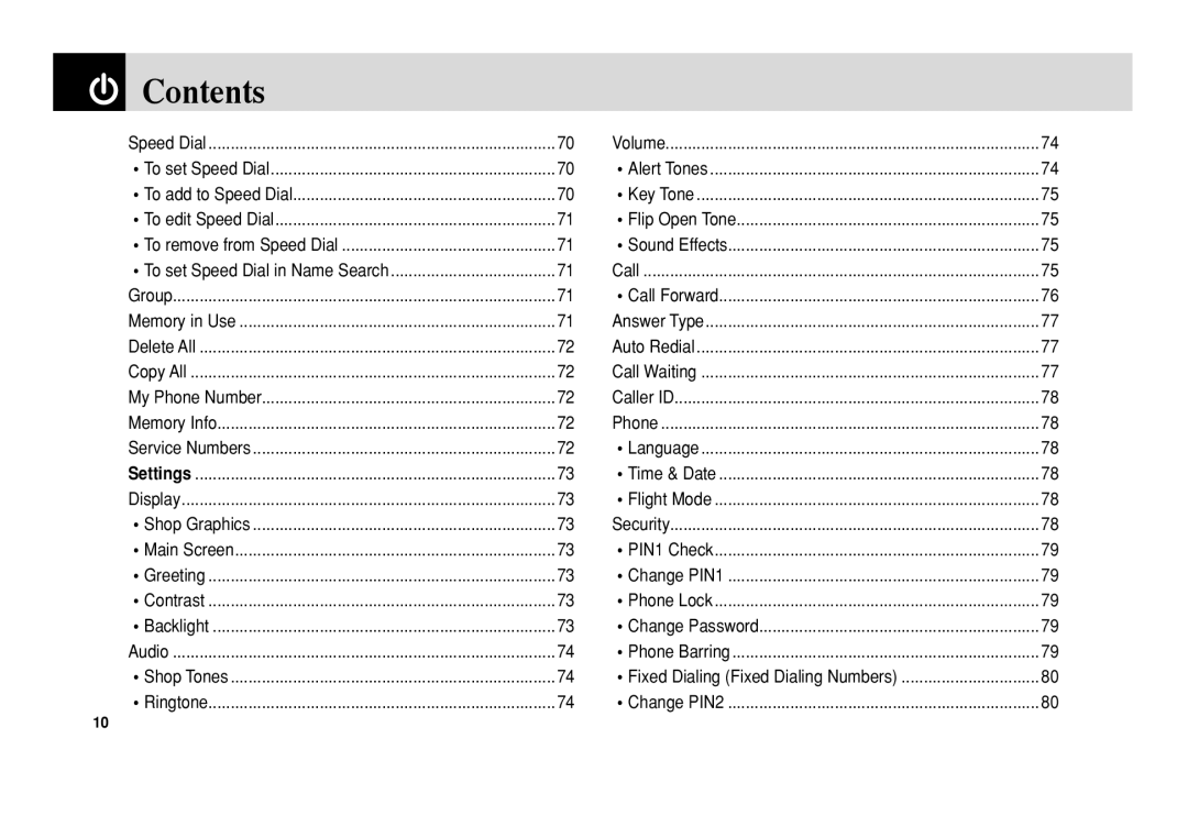 Pantech C3 manual Contents 