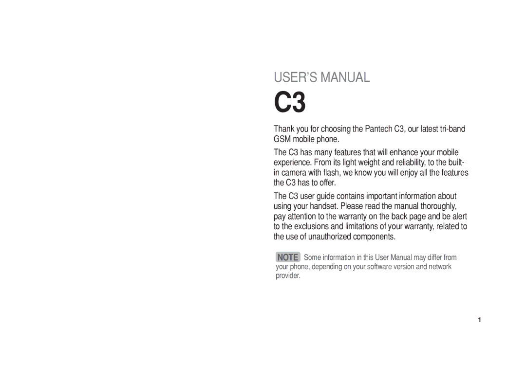 Pantech C3 manual USER’S Manual 