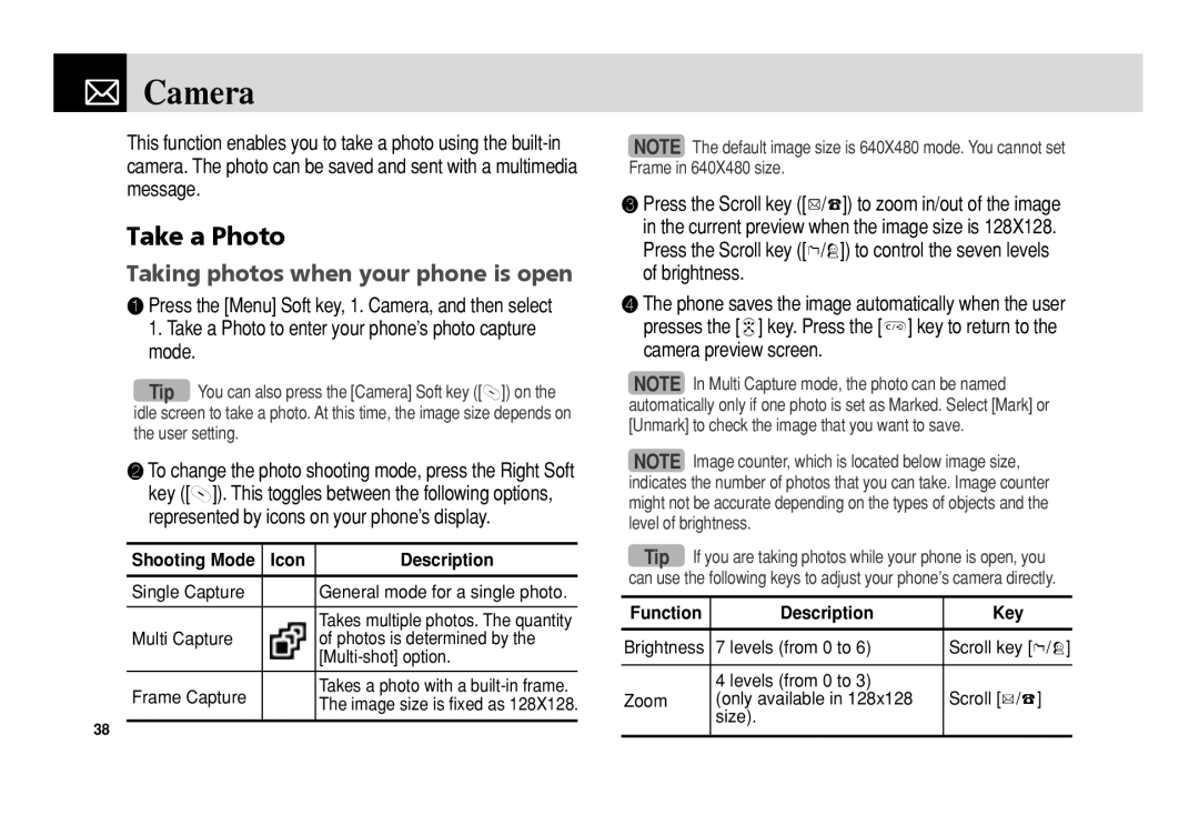 Pantech C3 manual Camera, Take a Photo, Taking photos when your phone is open 