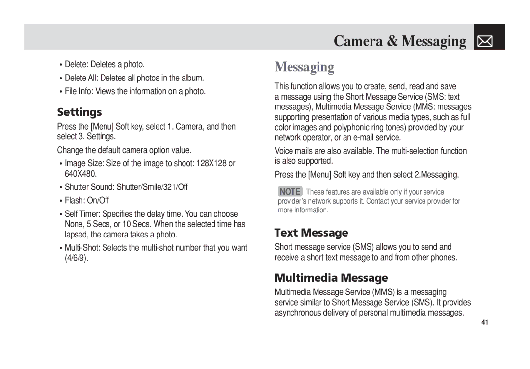 Pantech C3 manual Camera & Messaging, Settings, Text Message, Multimedia Message 