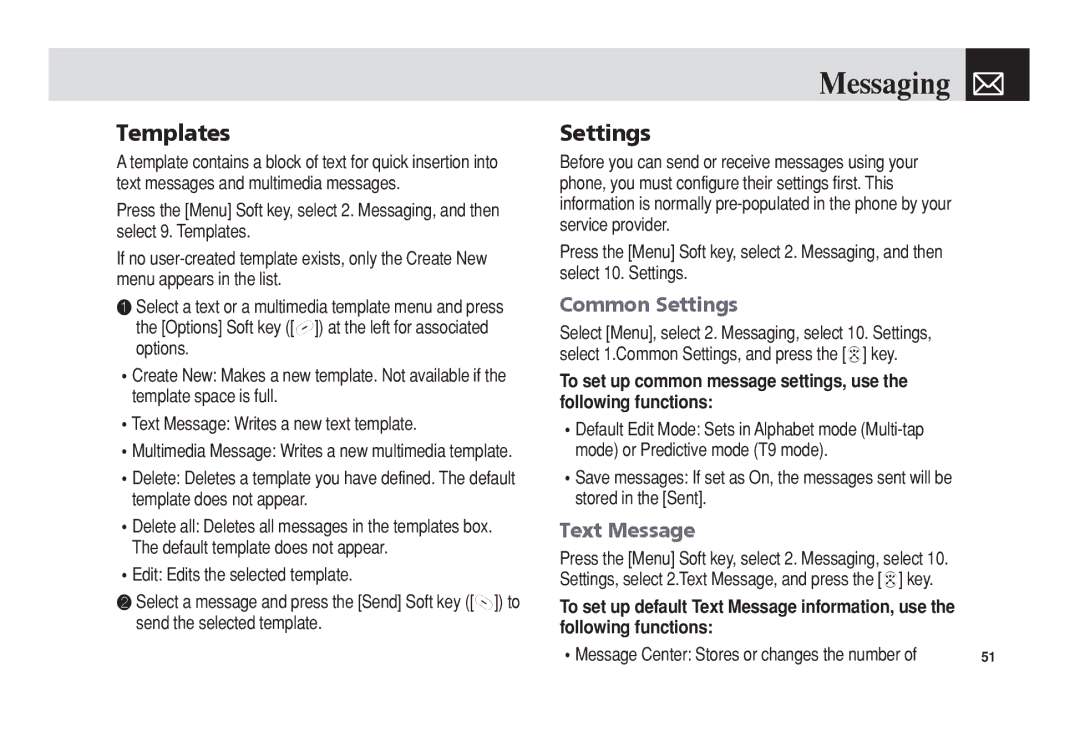 Pantech C3 manual Templates, Common Settings, Following functions 