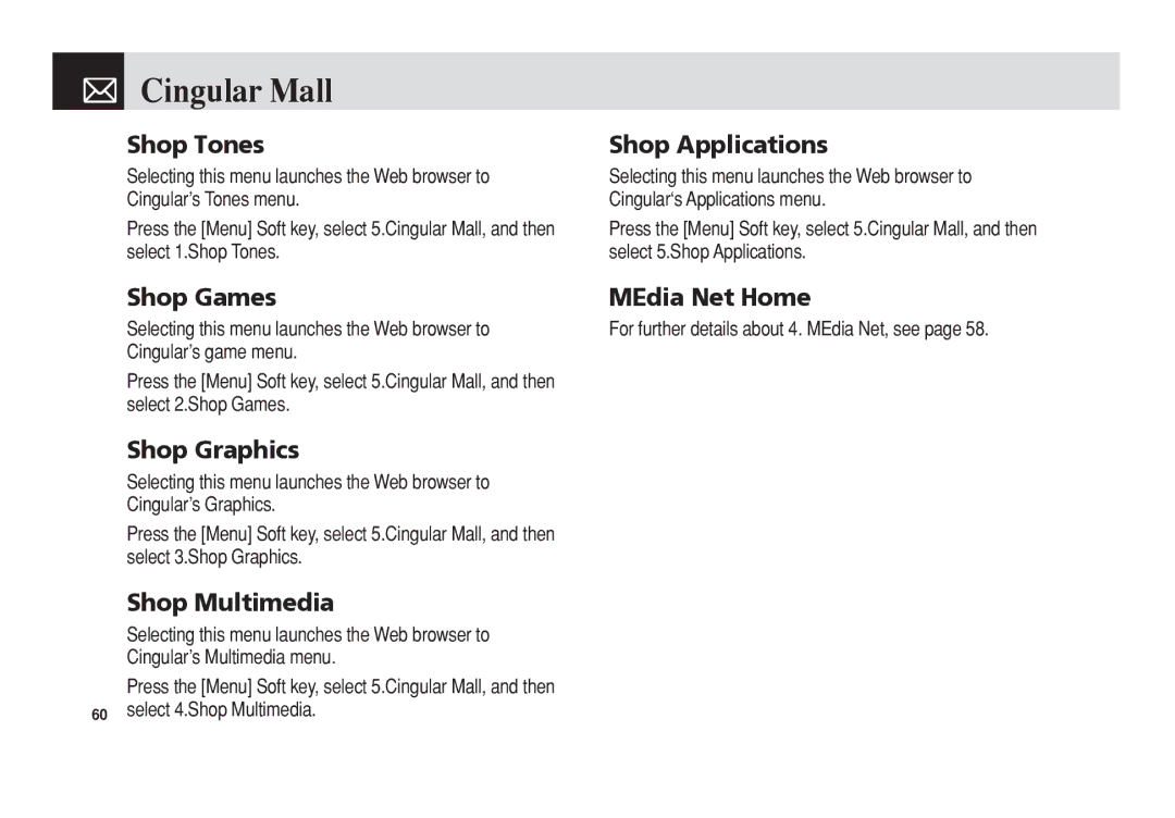 Pantech C3 manual Cingular Mall 