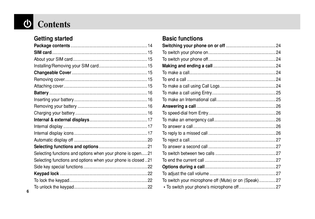 Pantech C3 manual Contents 