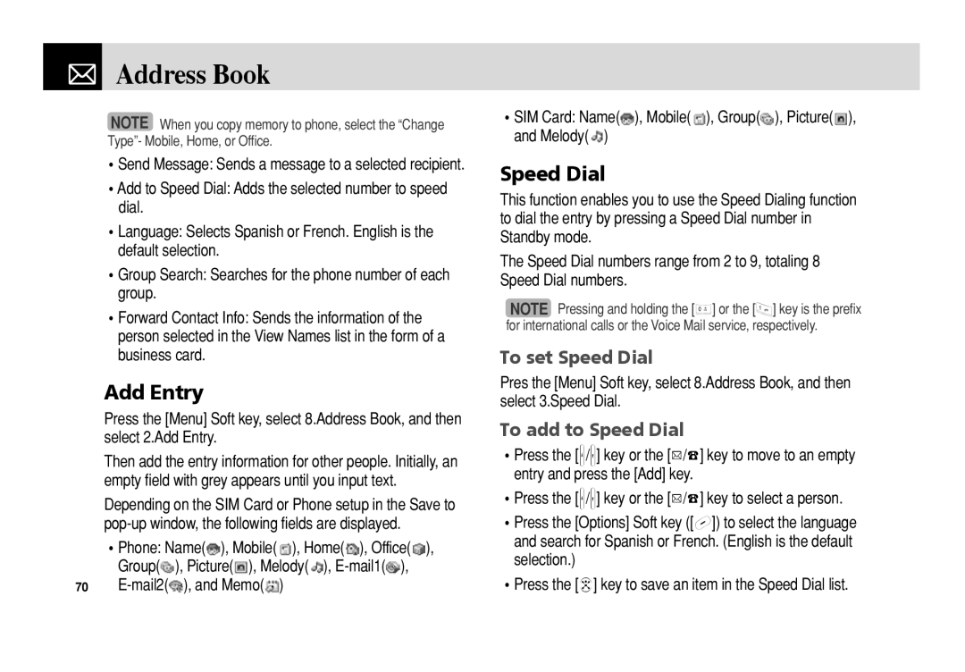 Pantech C3 manual Address Book, Add Entry, To set Speed Dial, To add to Speed Dial 