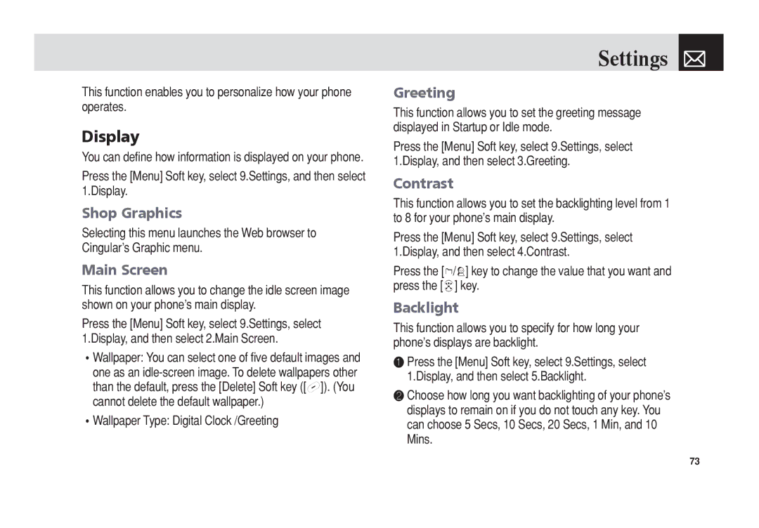 Pantech C3 manual Settings, Display 