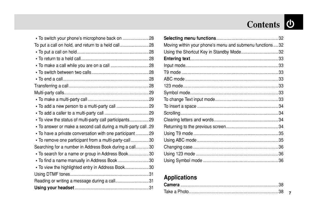 Pantech C3 manual Applications 