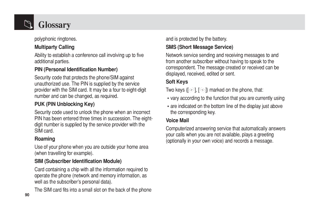 Pantech C3 manual Glossary 