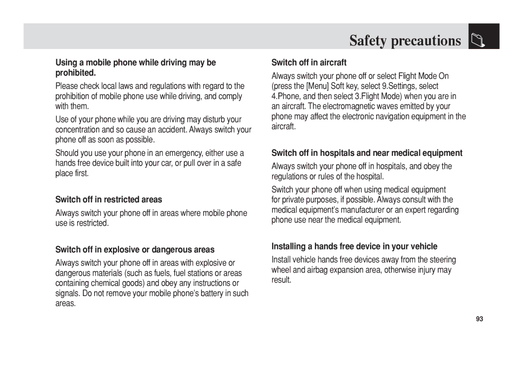 Pantech C3 manual Safety precautions 