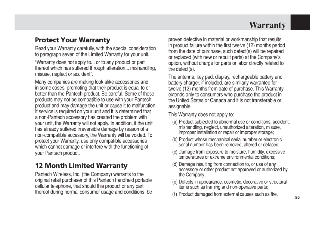 Pantech C3 manual Protect Your Warranty, Month Limited Warranty, This Warranty does not apply to 