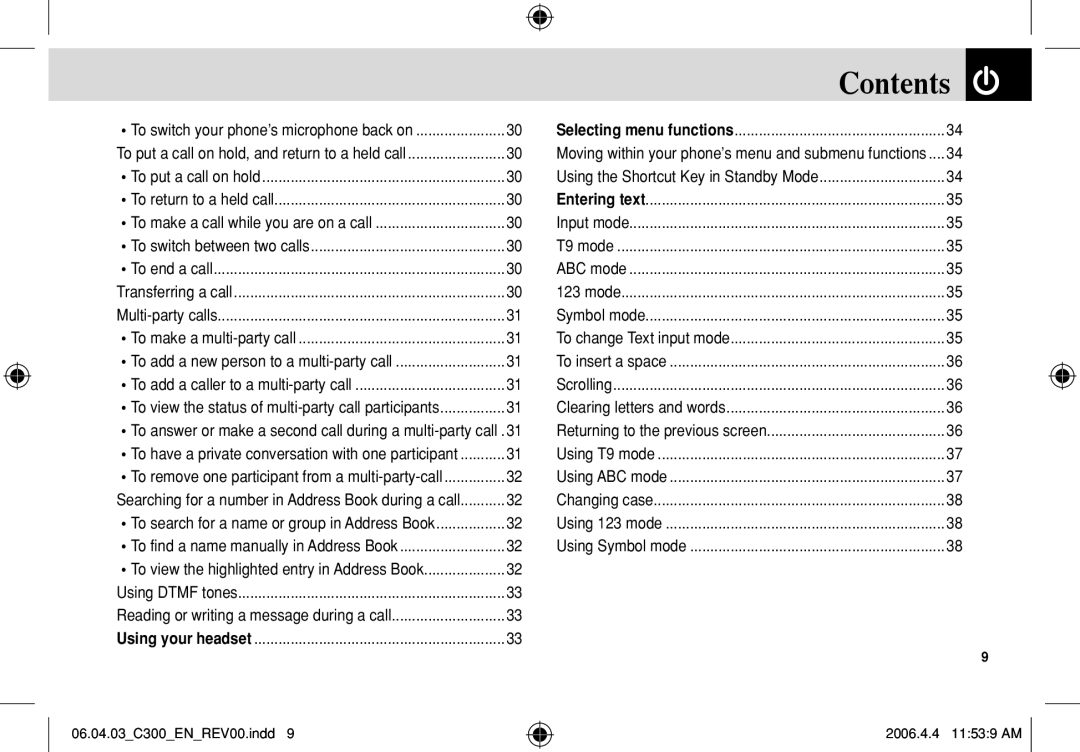 Pantech C300 manual Contents 