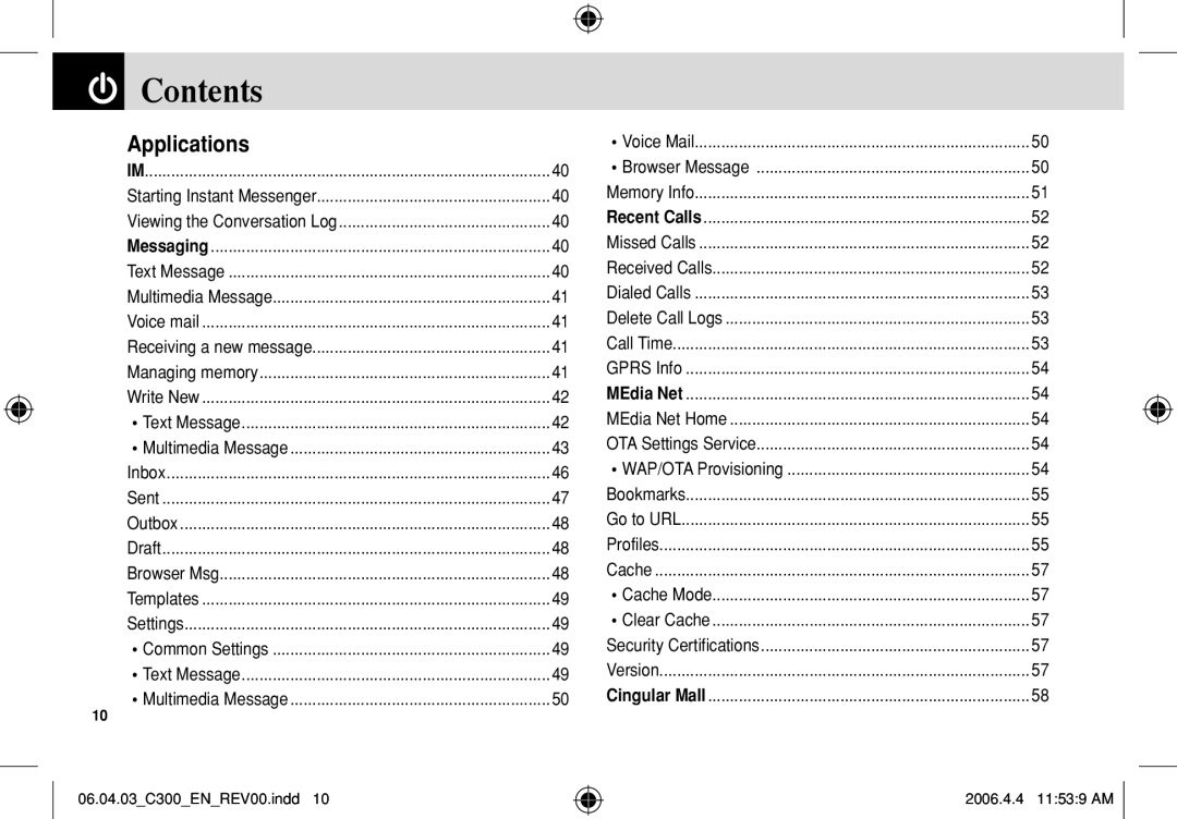 Pantech C300 manual Applications 