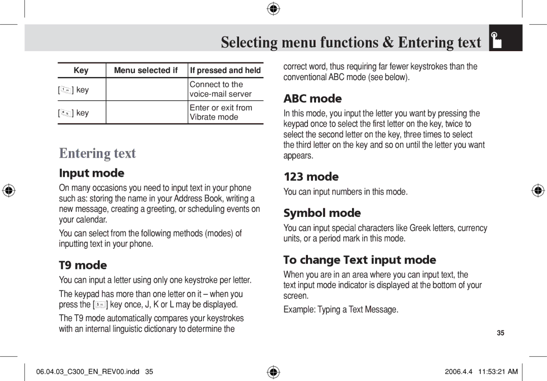 Pantech C300 manual Entering text 