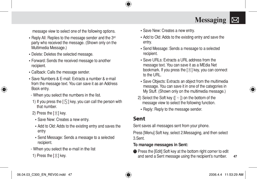 Pantech C300 manual To manage messages in Sent 