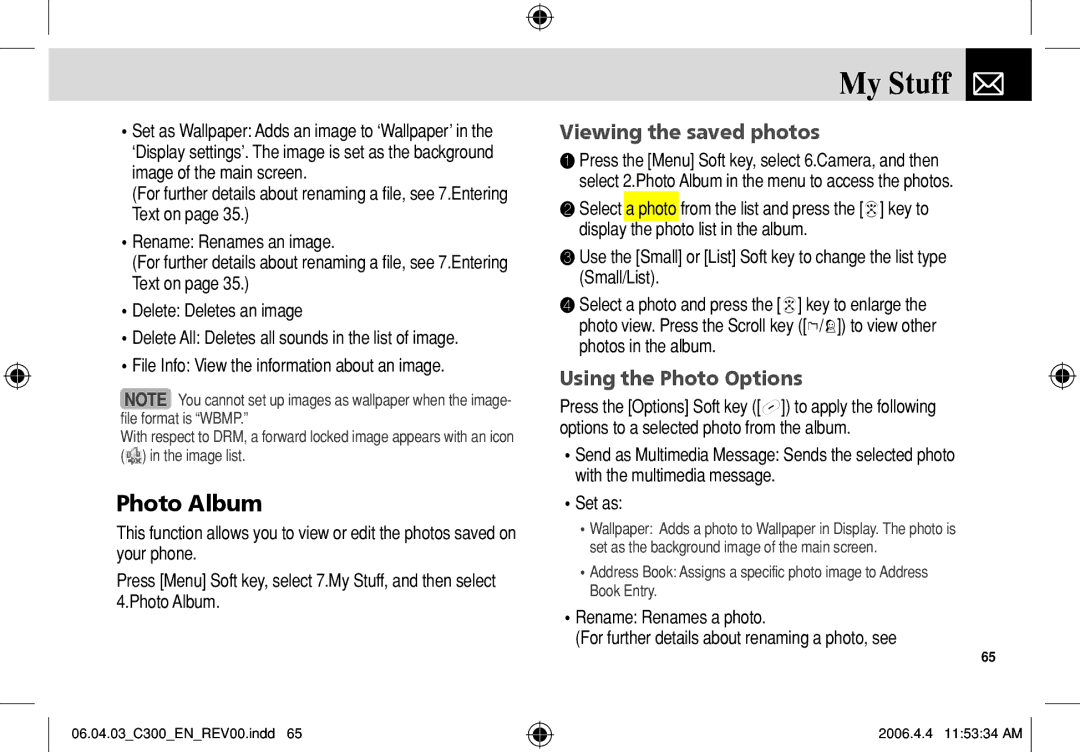 Pantech C300 manual Image list 