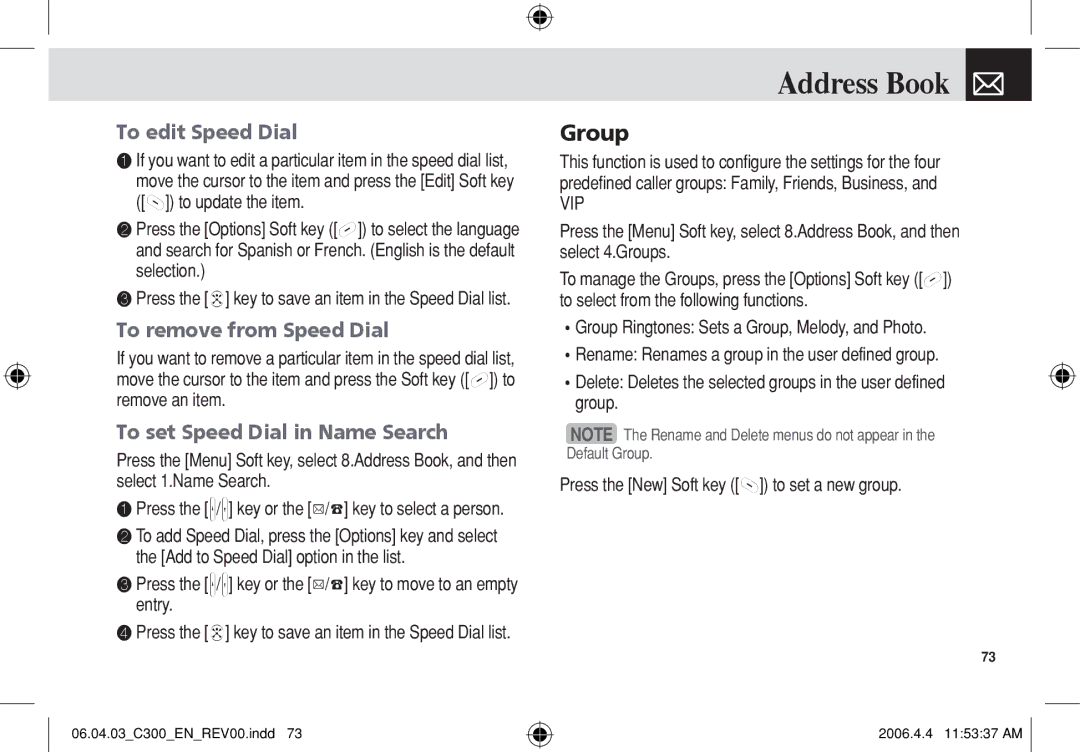 Pantech C300 manual Group, To edit Speed Dial, To remove from Speed Dial, To set Speed Dial in Name Search 