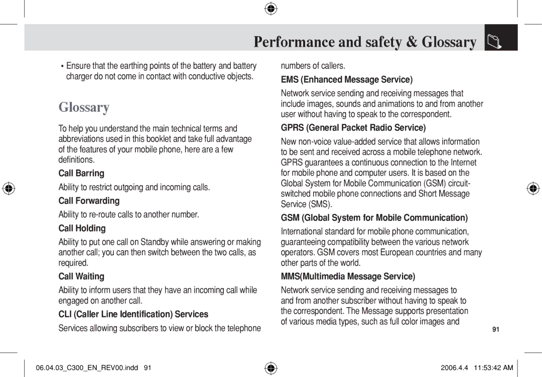 Pantech C300 manual Glossary 