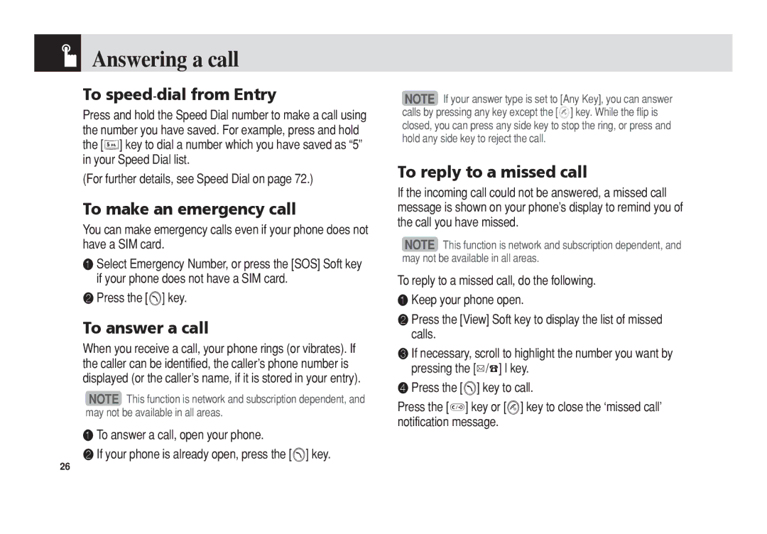 Pantech C3b manual Answering a call, To speed-dial from Entry, To make an emergency call, To answer a call 