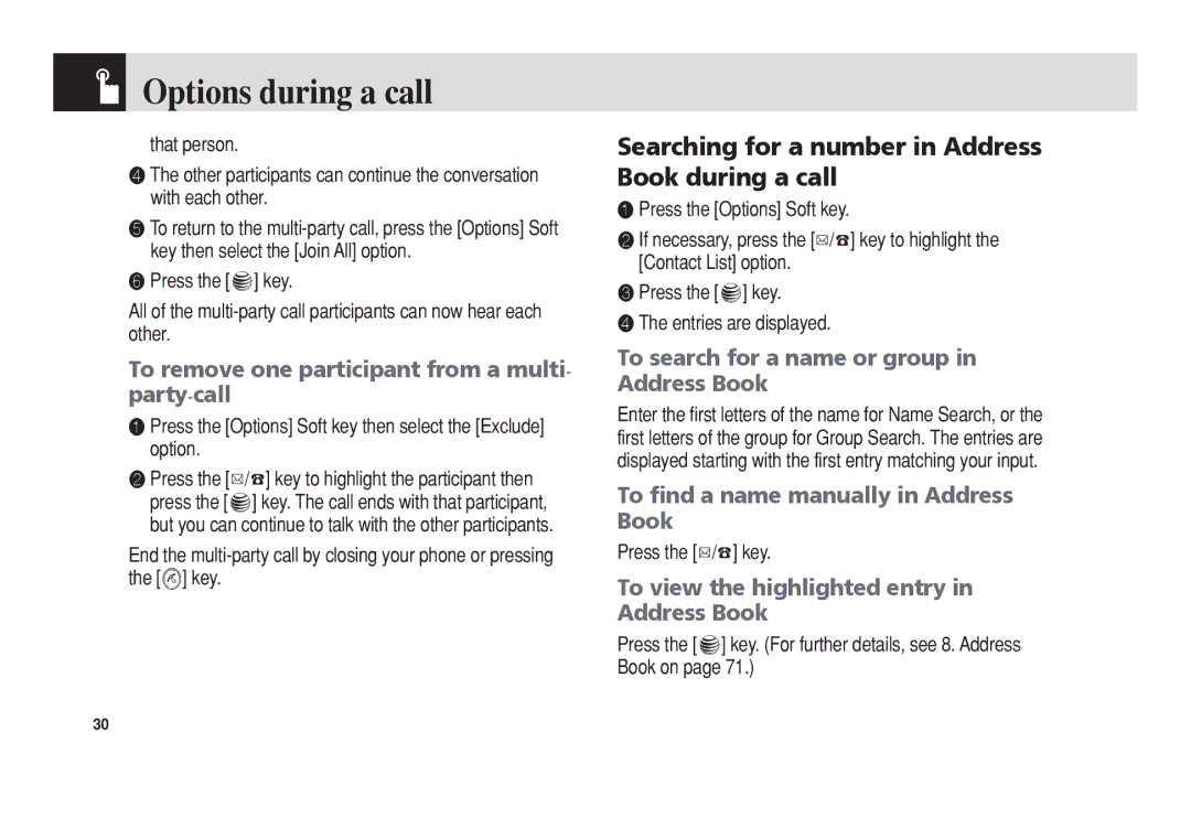 Pantech C3b manual Searching for a number in Address Book during a call, To remove one participant from a multi- party-call 