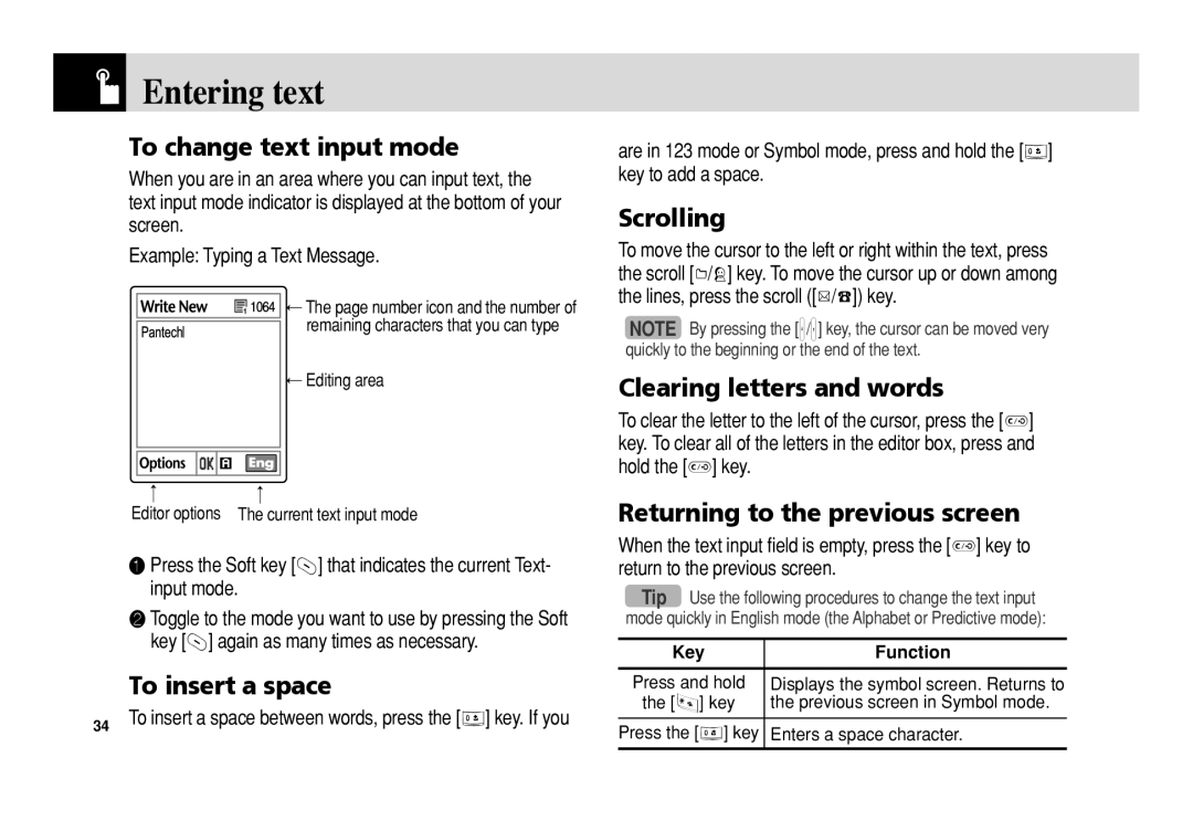 Pantech C3b manual Entering text 