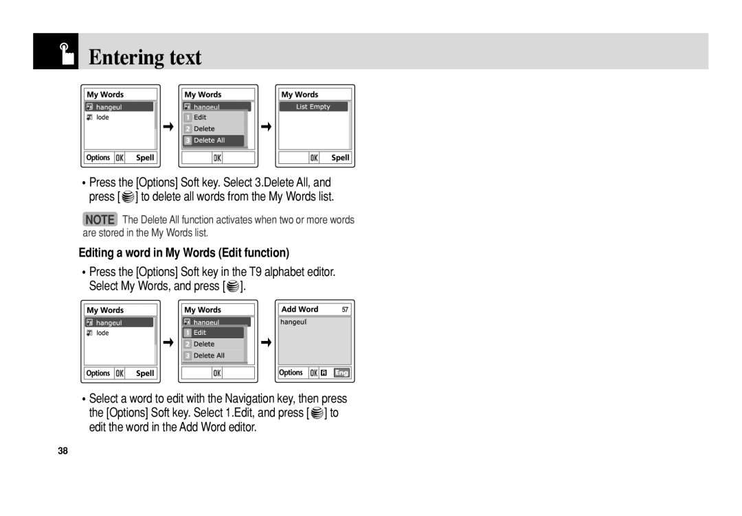 Pantech C3b manual Editing a word in My Words Edit function 