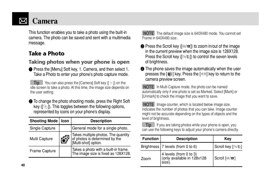 Pantech C3b manual Camera, Take a Photo, Taking photos when your phone is open 