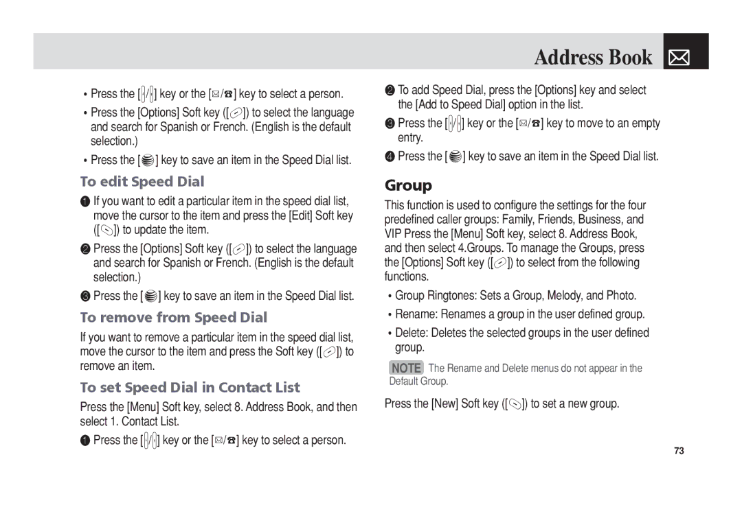 Pantech C3b manual Group, To edit Speed Dial, To remove from Speed Dial, To set Speed Dial in Contact List 