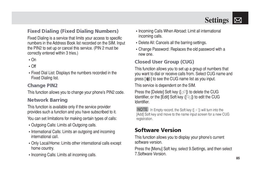 Pantech C3b Software Version, Fixed Dialing Fixed Dialing Numbers, Change PIN2, Network Barring, Closed User Group CUG 