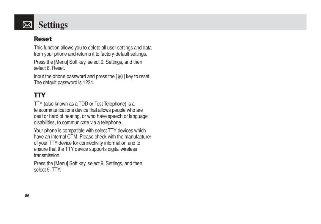 Pantech C3b manual Reset, Tty 