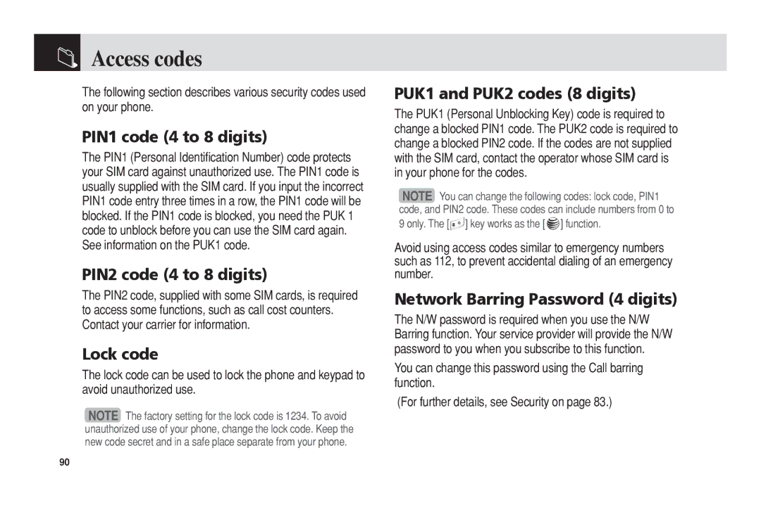 Pantech C3b manual Access codes 