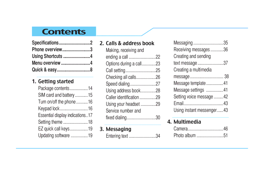 Pantech C520 manual Contents 