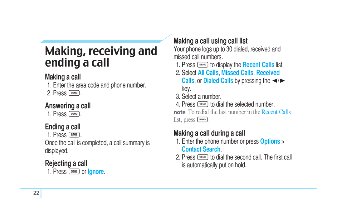 Pantech C520 manual Making, receiving and ending a call 