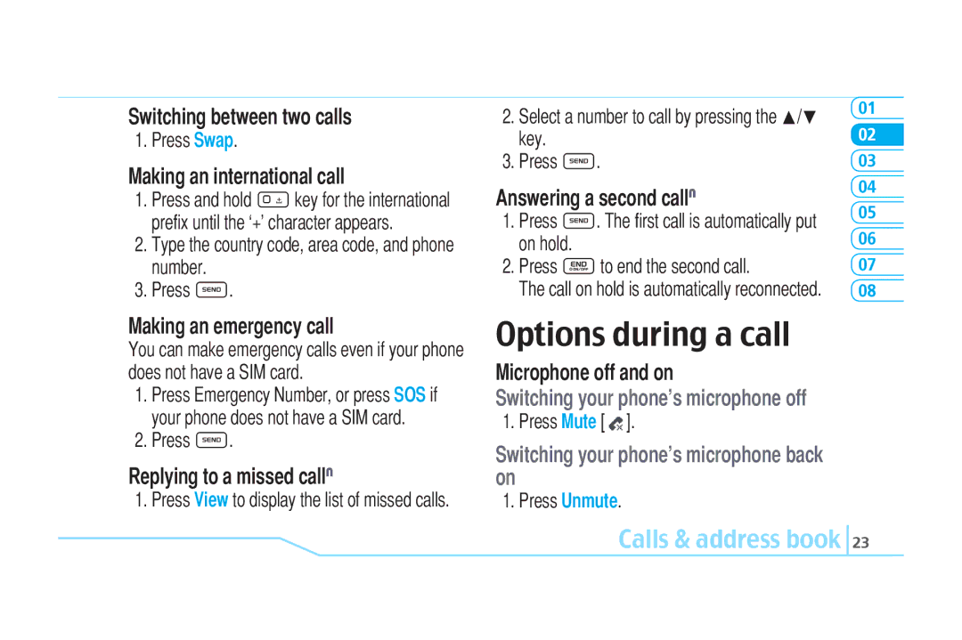 Pantech C520 manual Options during a call, Switching your phone’s microphone back on 