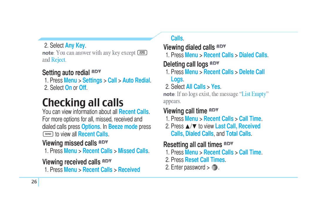 Pantech C520 manual Checking all calls 