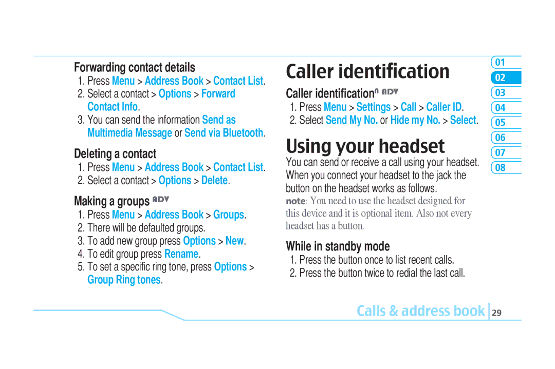 Pantech C520 manual Caller identiﬁcation, Using your headset 