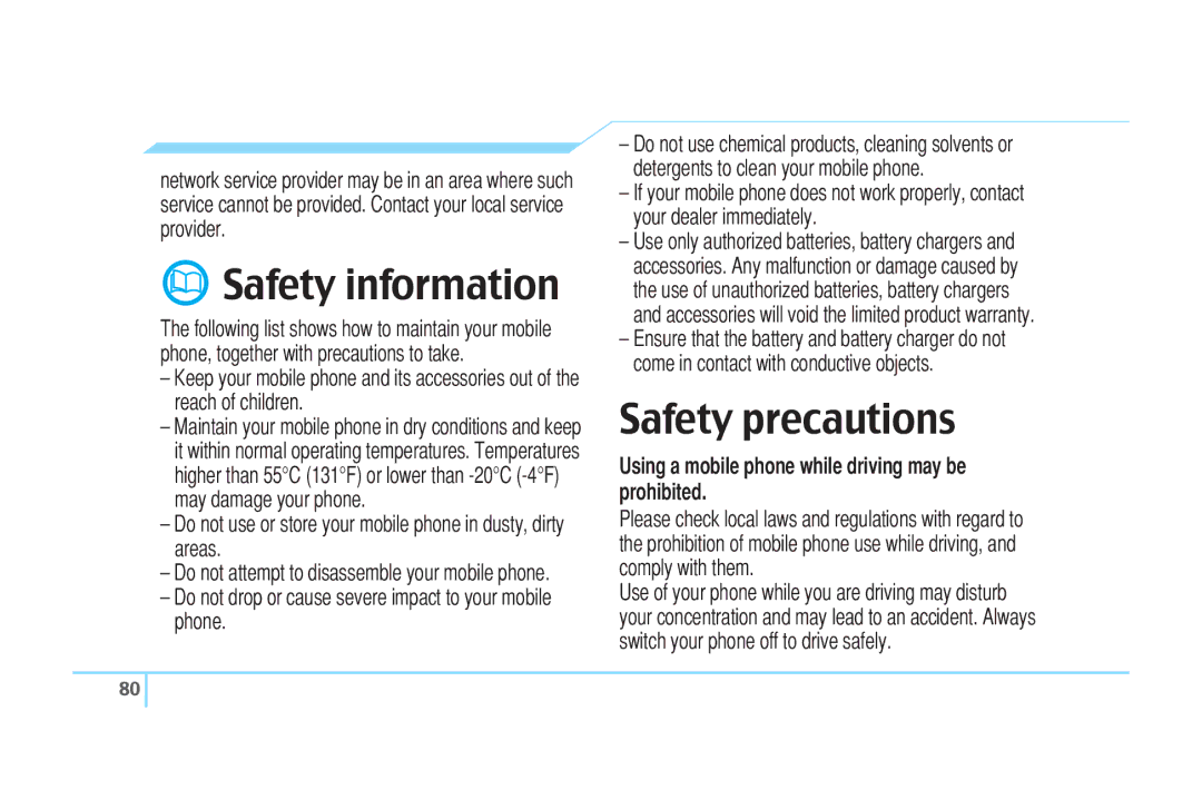 Pantech C520 manual Safety information, Safety precautions, Do not use or store your mobile phone in dusty, dirty areas 