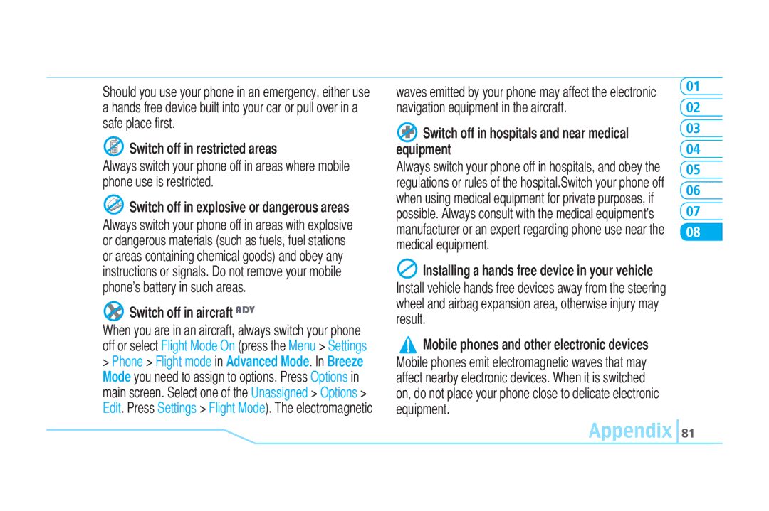 Pantech C520 manual Switch off in restricted areas, Switch off in aircraft ADV 