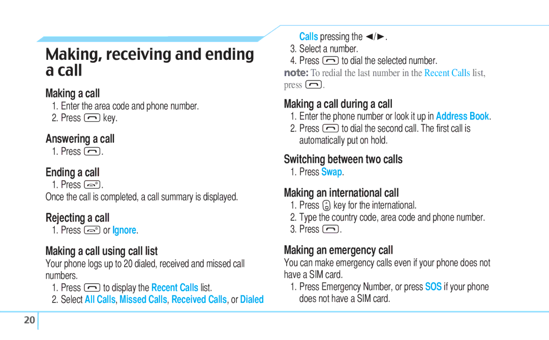 Pantech C530 manual Making, receiving and ending a call 