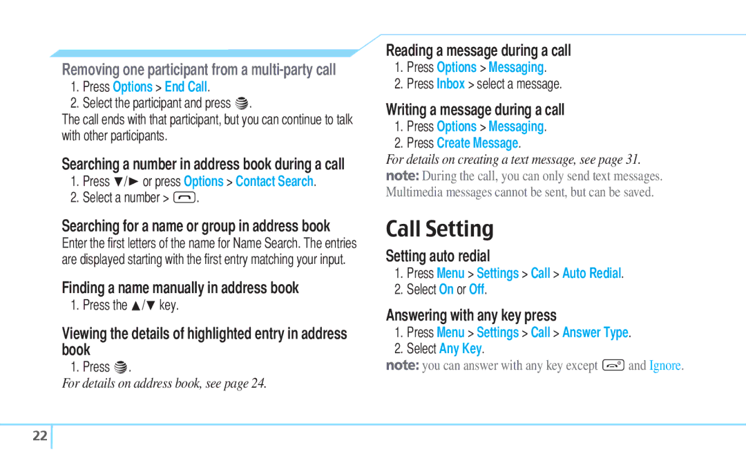 Pantech C530 manual Call Setting 