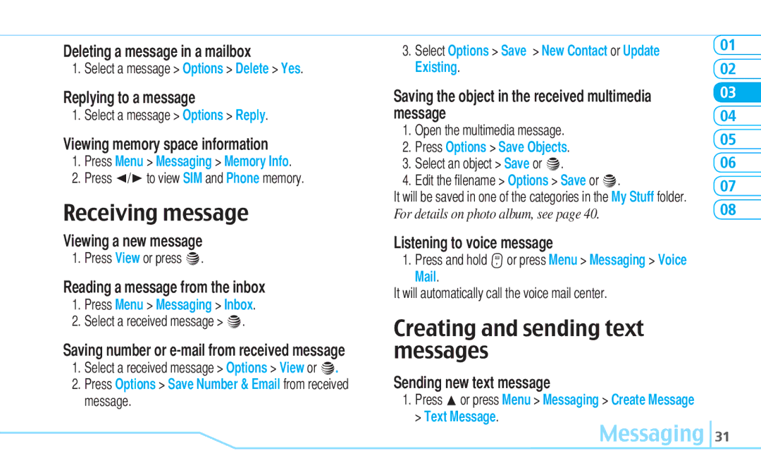 Pantech C530 manual Receiving message, Creating and sending text messages 