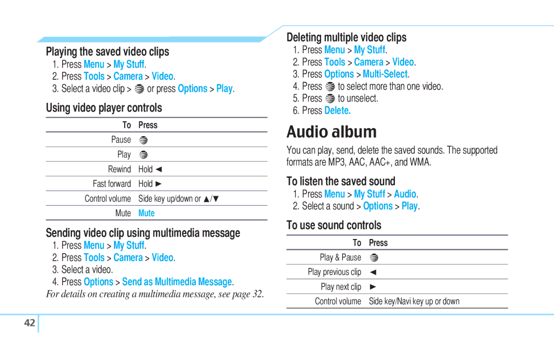 Pantech C530 manual Audio album 