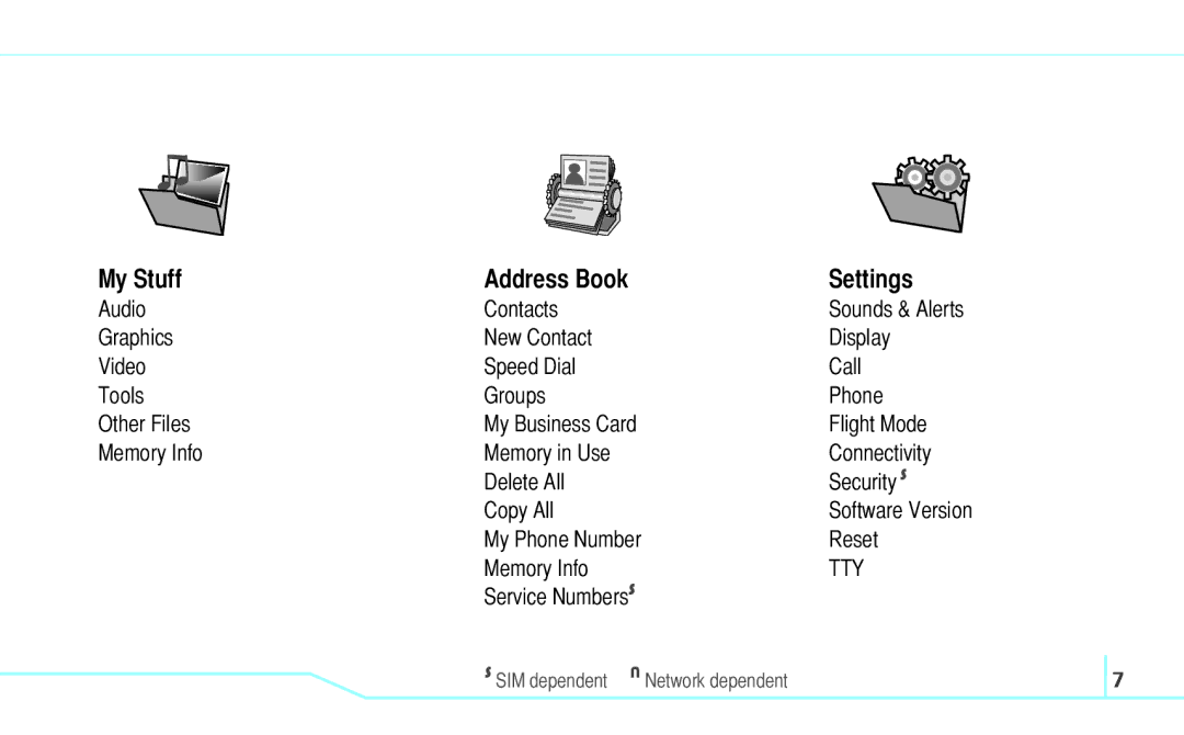 Pantech C530 manual My Stuff Address Book Settings, Service Numbers S 