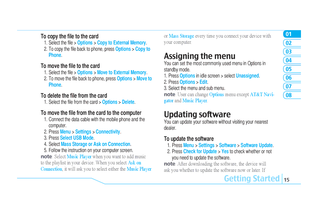 Pantech C610 manual Assigning the menu, Updating software 