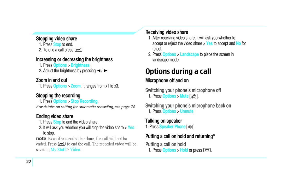 Pantech C610 manual Options during a call 